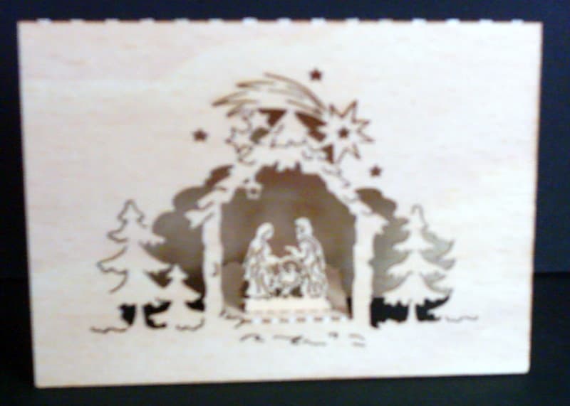 Funktionskarte aus Holz Motiv Krippe